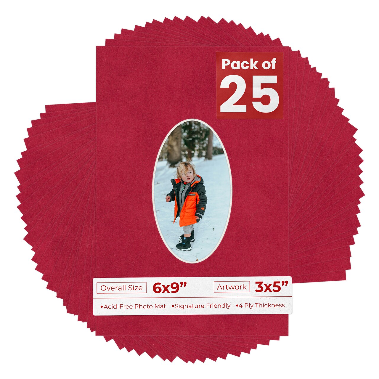 Red Suede Mat Board for 6x9 Frames - Oval Opening for 3x5 Photos